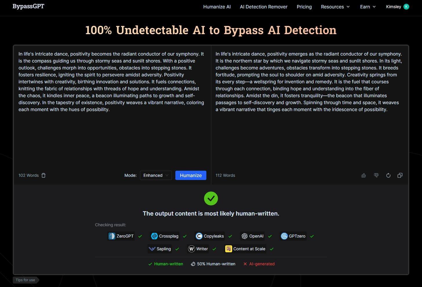 steps to use bypassgpt humanizer
