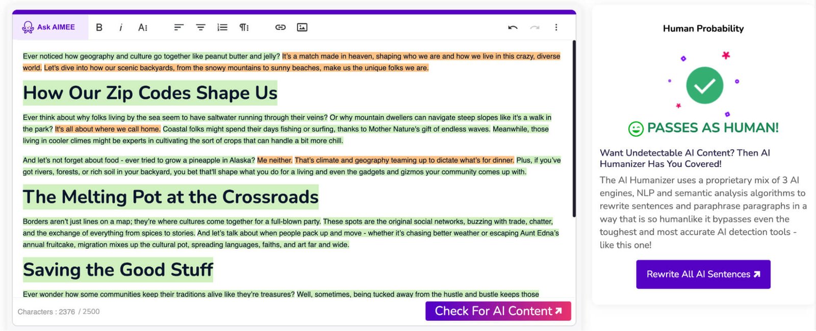 incorporate distinctively human elements